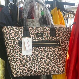 Trina Turk Pink Black Green Leopard-Print Tote